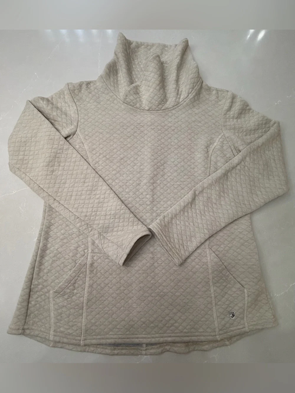 KÜHL Athena Quilted Cowl Neck Pullover Sweater Wool Blend Cream Dove, L